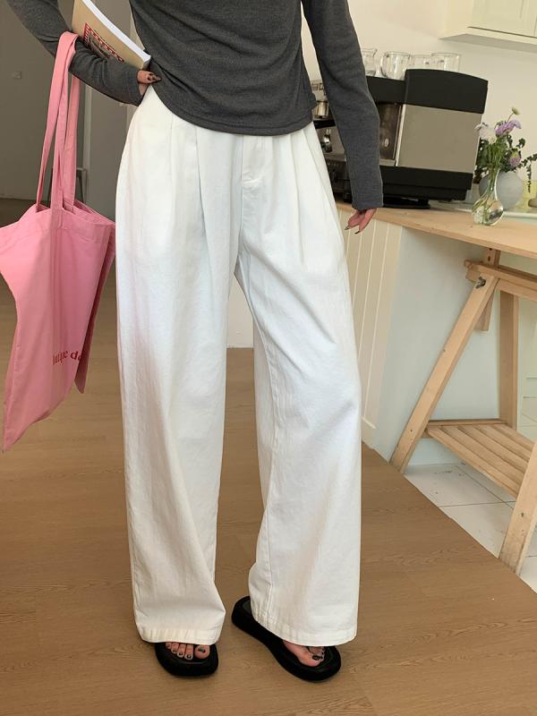 パンツ レディース 高腰 ワイドレッグパンツ コットン 接触冷感 伸縮性 無地 ブラック ホワイト グレー 春夏 通勤 普段使い