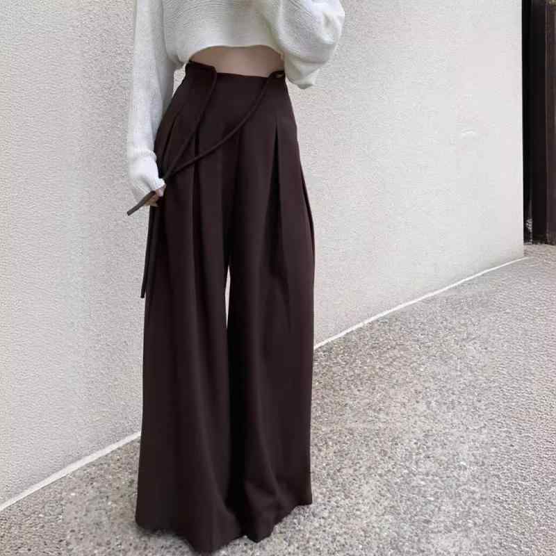 パンツ レディース 早秋 高見え 法式 復古 デザイン 高腰 ゆったり ストレート ズボン リラックス お洒落着 ブラック コーヒー色 杏色