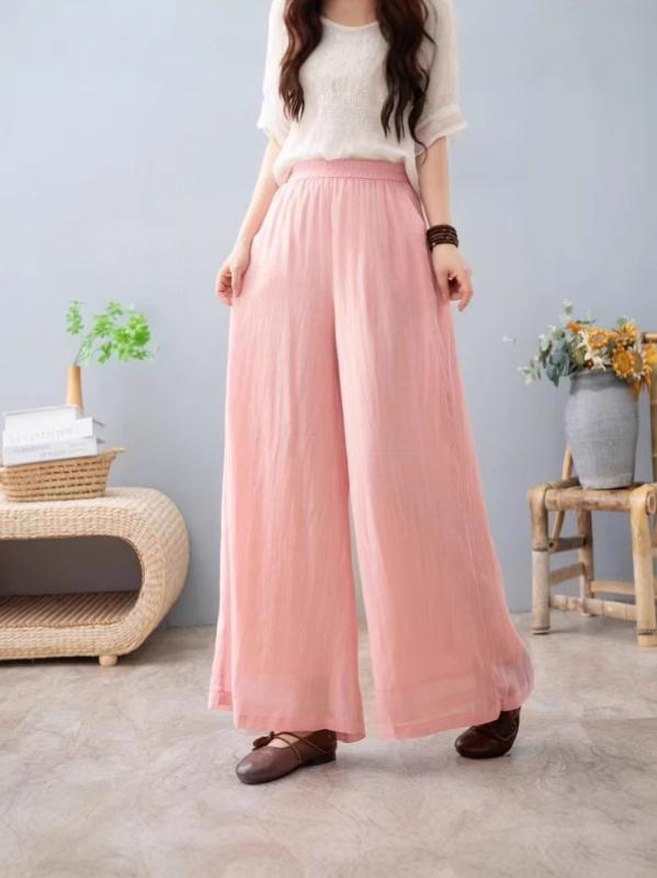 パンツ レディース 春夏 ?麻 ワイドレッグパンツ ハイウエスト ゆったり 痩せ見え ロングパンツ カジュアル 文芸風 快適 杏色 麻色 ピンク系 グリーン グレー イエロー ブラック ワインレッド パープル ピンク