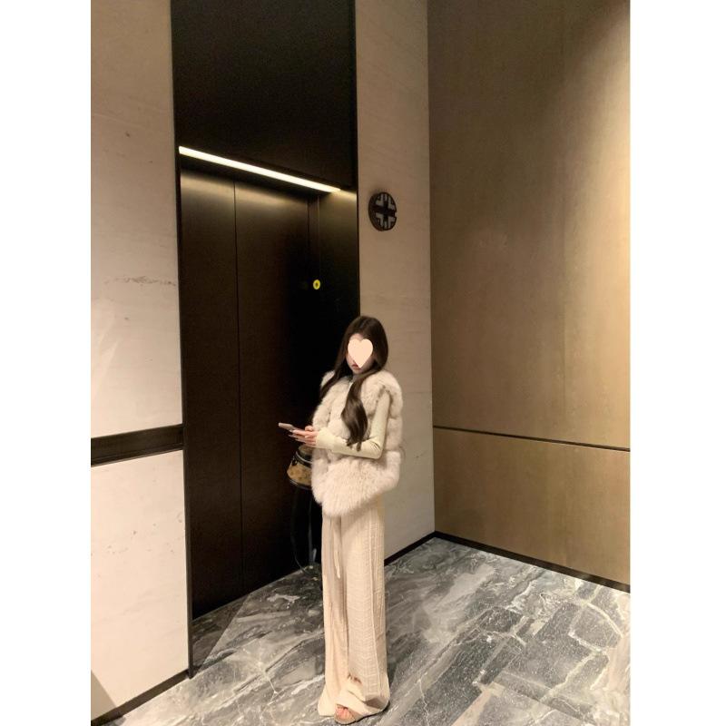 パンツセット レディース 秋冬 フェイクファー ジャケット 長袖トップス ハイウエスト ワイドレッグパンツ 3点セット アップ 通勤 カジュアル きれいめ エレガント 高見え