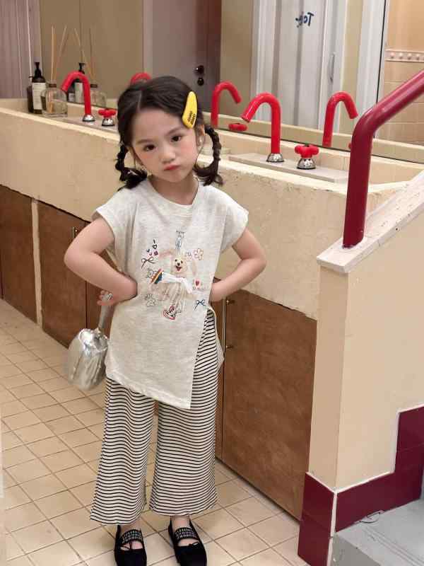 子供用ツーピースパンツセット 女児用 夏服 上下セット トップス パンツ 無地 80cm 90cm 100cm 110cm 120cm 130cm