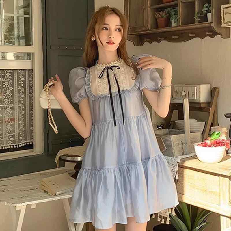ワンピース レディース Aライン ミニワンピース 半袖 立ち襟 ギャザー 膝上丈 ポリエステル ゆったり かわいい フェミニン 韓国風 無地 白 春夏|シャドーテール