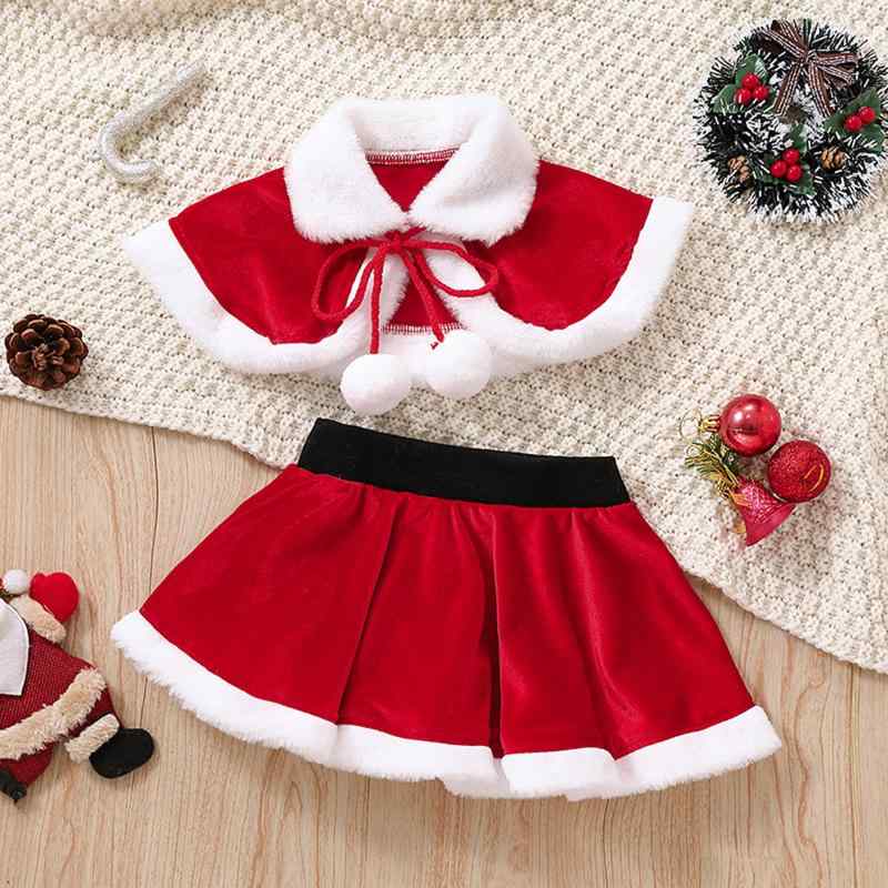 子供用セットアップ 女の子用 襟付きポンチョ風トップスとスカートのセットアップ 秋冬 赤色 普段使い