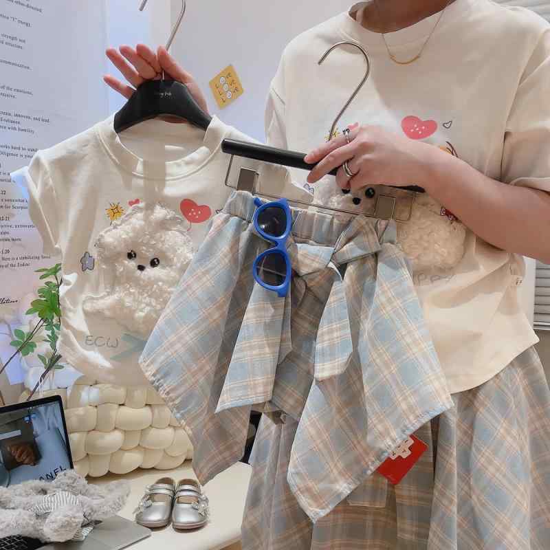 子供服 女の子 半袖トップス チェック柄スカート 2点セット 親子コーデ かわいい おしゃれ 夏物 綿92%