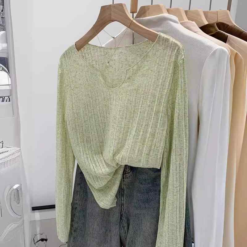 Tシャツ レディース 春夏 きれいめ Uネック 長袖 薄手 ポリエステル リネン混紡 カットソー トップス 通勤 カジュアル ゆったり 快適 接触冷感 グリーン ホワイト グレー