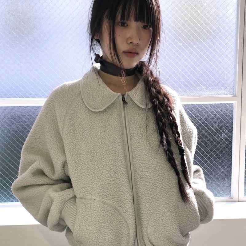 ジャケット レディース 羊羔毛 娃娃襟 白 グレー ポリエステル 秋冬 長袖 中厚手 日韓スタイル｜シャドーテール