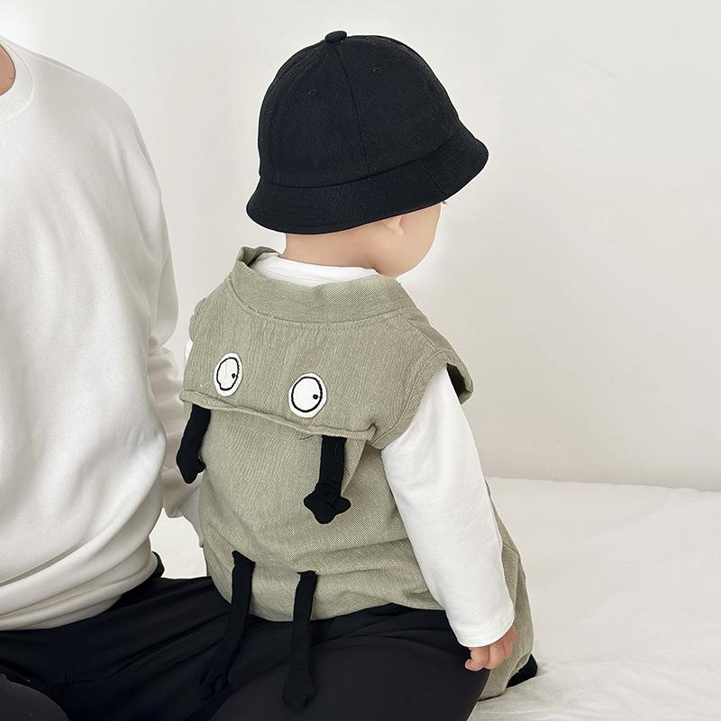 ベビー服 上下セット 春秋物 新生児 長袖 ロンパース サロペット 2点セット 男の子 男児 コットン 韓国風 無地 グリーン ホワイト ブラック 73cm 80cm 90cm 100cm