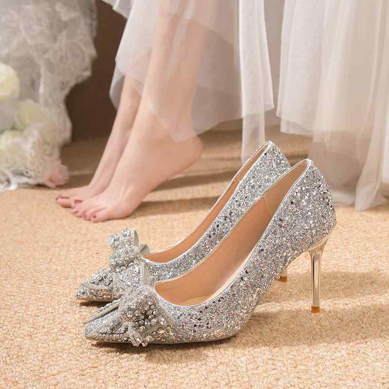 パンプス レディース ウェディングシューズ ブライダルシューズ 結婚式 シルバー ラインストーン 6cm 8cm ポインテッドトゥ ピンヒール パーティー 二次会 かわいい 春夏
