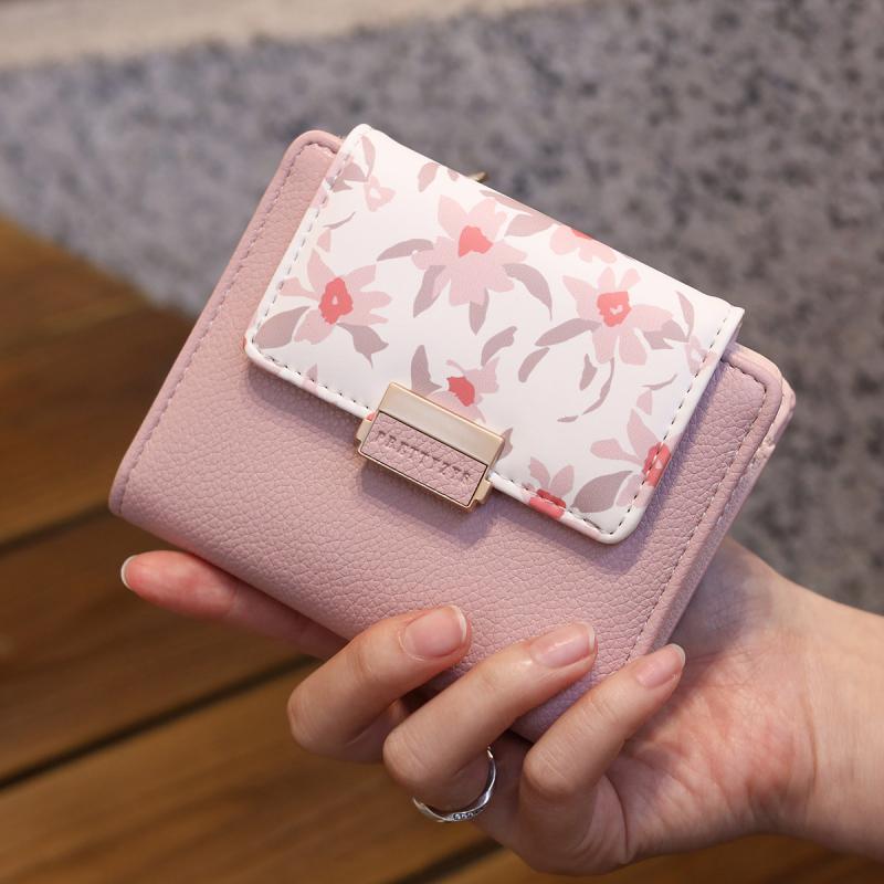 財布 レディース ミニ財布 韓国風 PUレザー かわいい 花柄 小銭入れ コインケース カードケース ウォレット ブラック グリーン ブルー パープル コーヒー色 朱色 ピンク