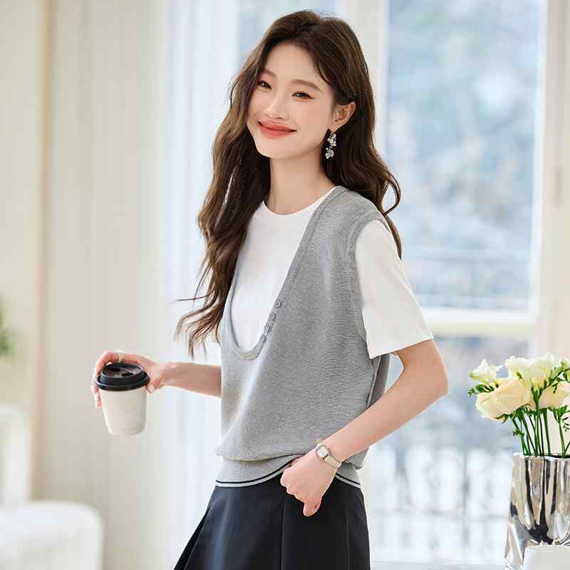 Tシャツ レディース 接触冷感 半袖 薄手 切り替え 配色 ラウンドネック プルオーバー ゆるかわ トップス 接触冷感 ポリエステル 部屋着 ルームウェア