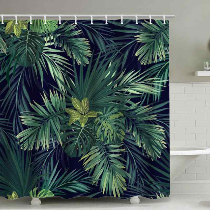 カーテン 熱帯植物柄 シャワーカーテン ポリエステル製 防水 防カビ バスカーテン 浴室 間仕切り 北欧風 緑葉柄 90cm 120cm 150cm 165cm 180cm 200cm