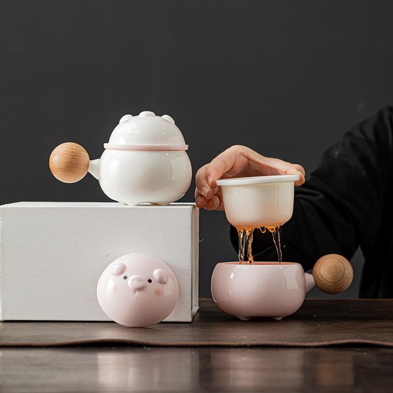 マグカップ レディース 茶こし付き 豚 かわいい 陶器 オフィス用 101-200ml ピンク系 白 ギフト