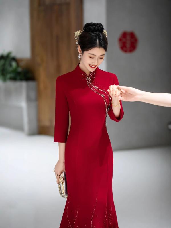 瀬戸もの御召しもの レディース 華燭の典 寄り合い御召しもの フォーマルドレス ロング丈 ポリエステル 赤いこと 赤 立襟 細長い切口 7分袖 春夏
