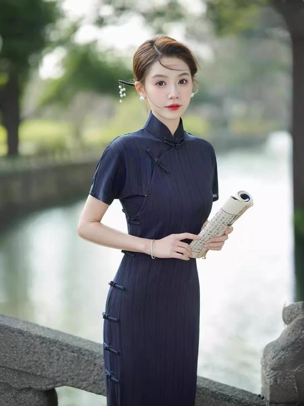瀬戸もの御召しもの レディース 春夏 縞模様柄 ポリエステル 膝丈衣装 レトロ 瀬戸もの風 立襟 3D