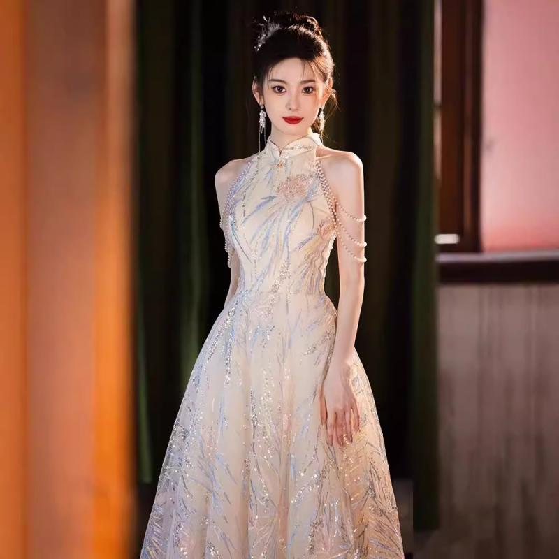 瀬戸ものお召しもの レディース A字スコート 高腰 三鞭酒色 ロングお召しもの 婚礼の儀 ?婚 寄り合い 彼者誰時お召しもの ノースリーブ 2024年春夏 レディースファッション-ドレス