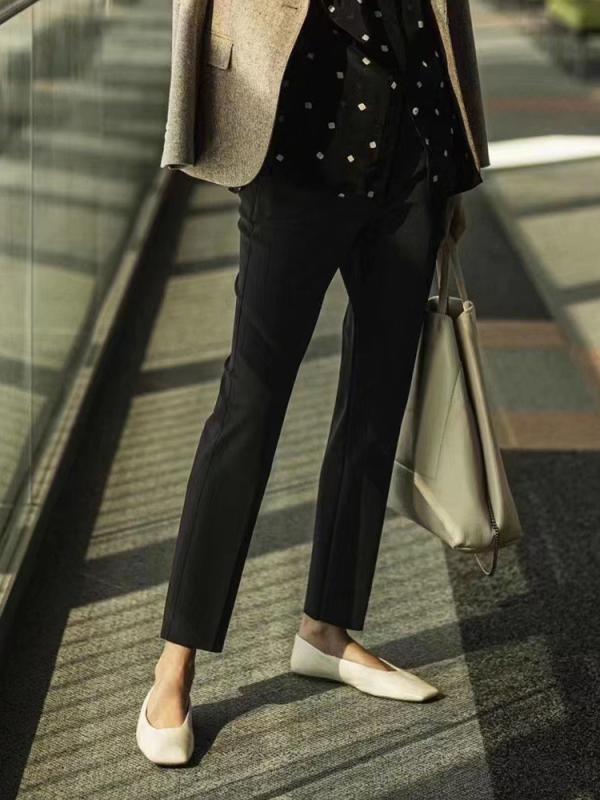 スーツ レディース ウールブレンド ストレートパンツ 高見え テーパードパンツ 通勤 オフィス カジュアル きれいめ 美脚 ロングパンツ ブラック ベージュ 秋冬｜シャドーテール