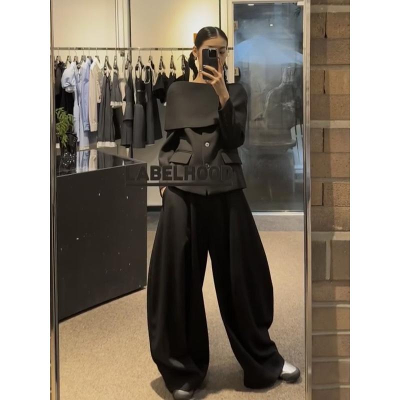 スーツパンツ レディース 秋冬 ウール混紡 ストレートパンツ ワイドレッグパンツ カジュアルパンツ 韓国風 日常着 画像色