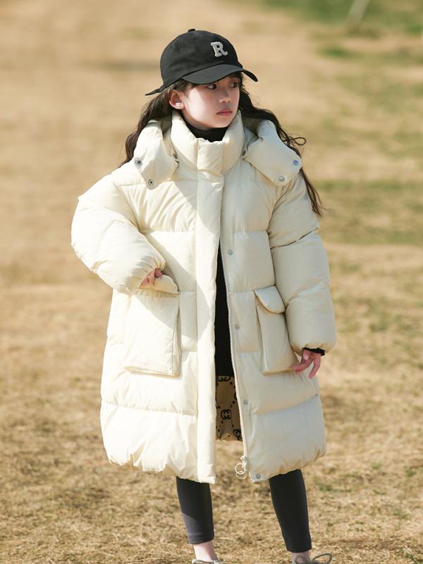 赤ちゃん服 落ち込む上衣 ガールズ 中綿入り口・入口 防寒 アウター 親子コーデ 真っただ中丈 黒いこと ベージュ 象牙色 90珊 100珊 110珊 120珊 130珊 140珊 150珊 160珊 165珊