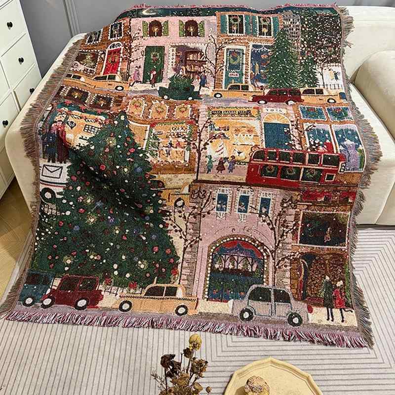 タペストリー クリスマス 飾り付け 壁掛け 混紡 ポリエステル 北欧風 ソファーブランケット 130×160cm 80×100cm
