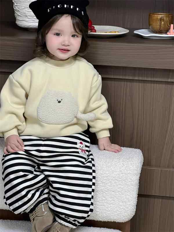 子供用スウェットセットアップ 女児 裏起毛 冬物 幼児 長袖トップス ズボン 2点セット かわいい 暖かい 防寒 厚手 イエロー系