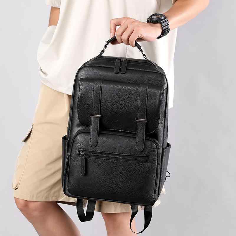 リュック メンズ 男性用 PUレザー バックパック 中学生 高校生 大学生 ビジネス 通勤 普段使い 20-35L A4ファイル 14インチPC収納 負担軽減 無地 ブラック ブラウン コーヒー色