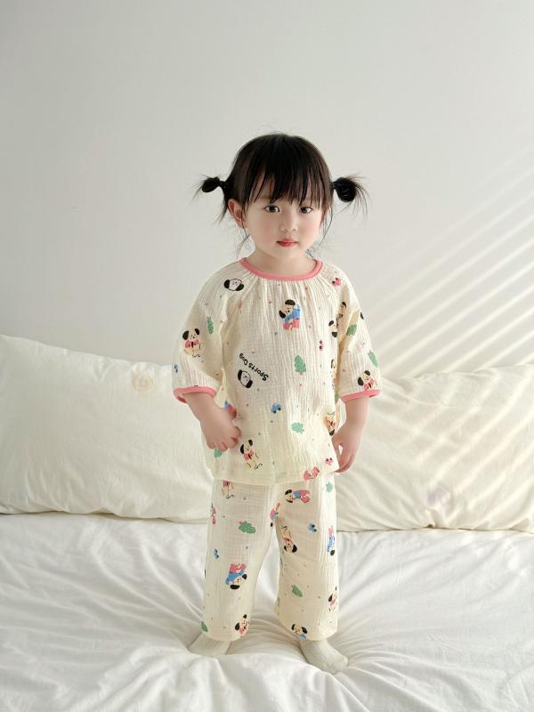 子供用パジャマ 春夏 ベビー ルームウェア 上下セット 薄手 綿100％ ガーゼ 吸湿速乾 かわいい アニマル柄 80 90 100 110 120 130 ピンク パープル ブルー
