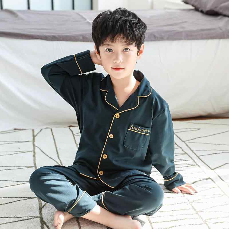 ちびっ子用パジャマ お坊っちゃん 長袖 歳月 綿100% 中大童 若い者 お座敷御召しもの 寝巻き 上下書き割り 愛くるしい 墨緑であること