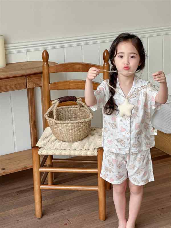子供用パジャマ 半袖短パン 上下セット 薄手 竹繊維 親子ルームウェア アニマルプリント 猫柄 犬柄 春夏 かわいい 韓国風