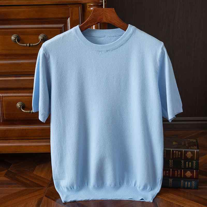 Tシャツ メンズ 男性用 半袖 トップス 韓国風 丸首 ニットソー 無地 スリム 薄手 普段使い 部屋着 春夏 ブラック グレー ホワイト ベージュ ブルー レッド グリーン