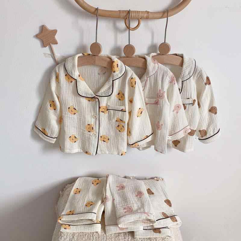 ちびっ子用パジャマ ベビー服 春夏 長袖 綿織物 上下書き割り 薄っぺら 愛くるしい 毛の荒物柄 70 80 90 100珊 春 秋(x3)