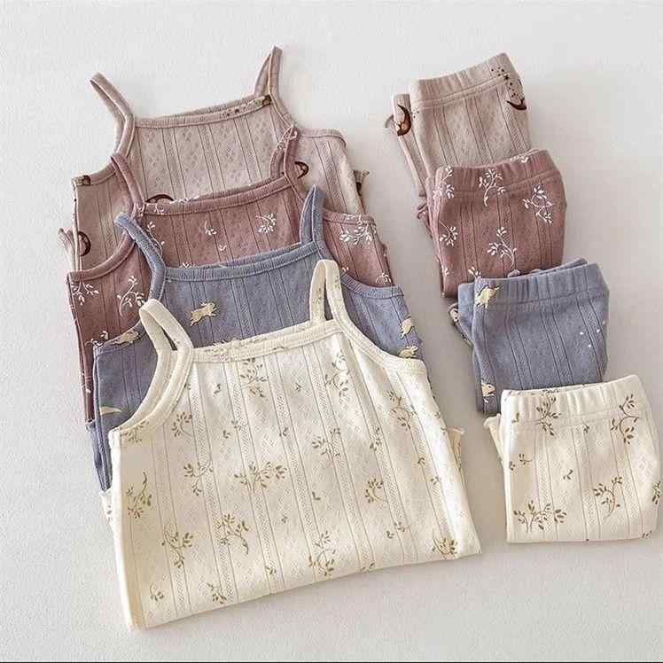 子供服 女の子 ベビー キッズ サマー キャミソール ショートパンツ 上下セット 部屋着 パジャマ 寝巻き 薄手 ピンク系 小花柄 73 80 90 100 110