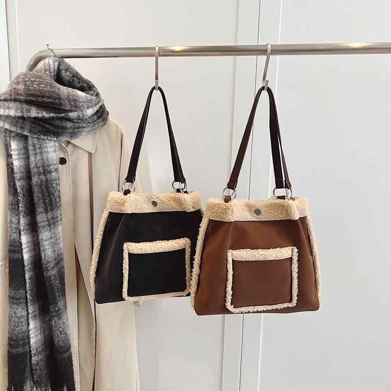 バケットバッグ レディース 鞄 カバン 秋冬 もこもこ ふわふわ かわいい フェイクファー PUレザー コンビ おしゃれ デイリー