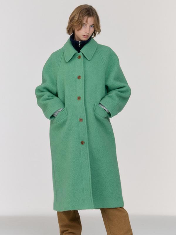 コート レディース 羊毛 ウール混紡 アウター ロング丈 翻 Collar ゆったり 厚手 無地 小麦色 グリーン系 秋冬|シャドーテール