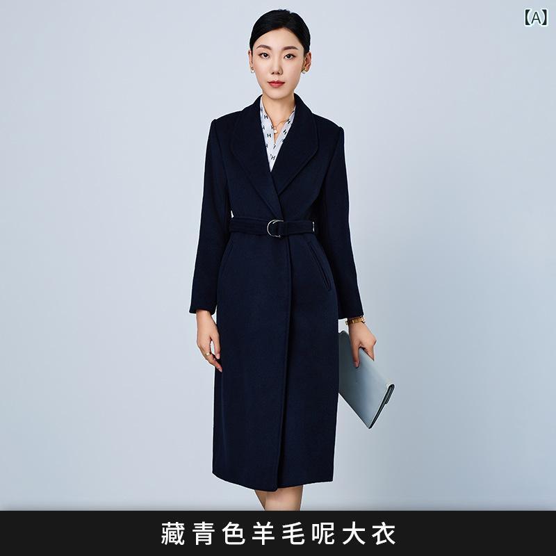 厚地の外套 レディース 秋冬 羊毛 テーラード 真っただ中丈 御役目服 事務服 預金金融機関 4S 売りわたす員 ユニフォーム ポリエステル 混紡 紺色 黒