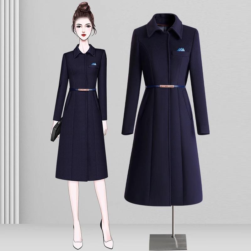 コート レディース 毛・希 ミドル丈 ポリエステル 仕事着 制服 販売員 オフィススタイル OL 通勤 厚手 防寒 あったか 紺 黒