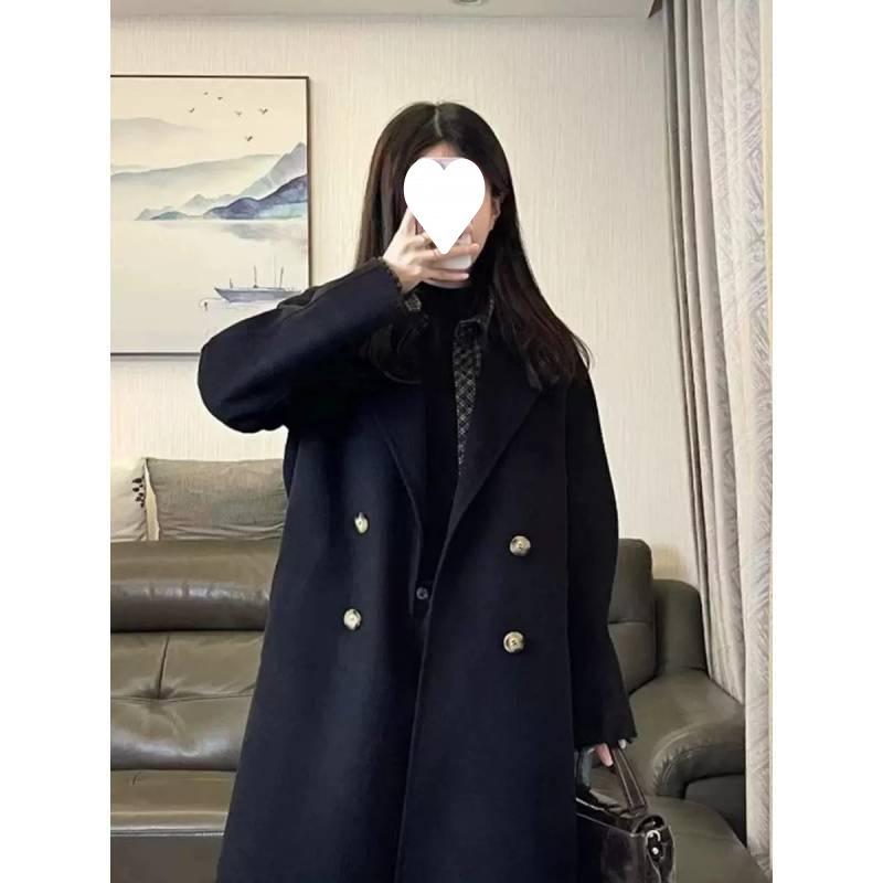 コート レディース パープル 紫 ダブルフェイス ウール ロング丈 秋冬 韓国風 ゆったり オーバーサイズ ラップコート 通勤 きれいめ XS S M L XL|シャドーテール