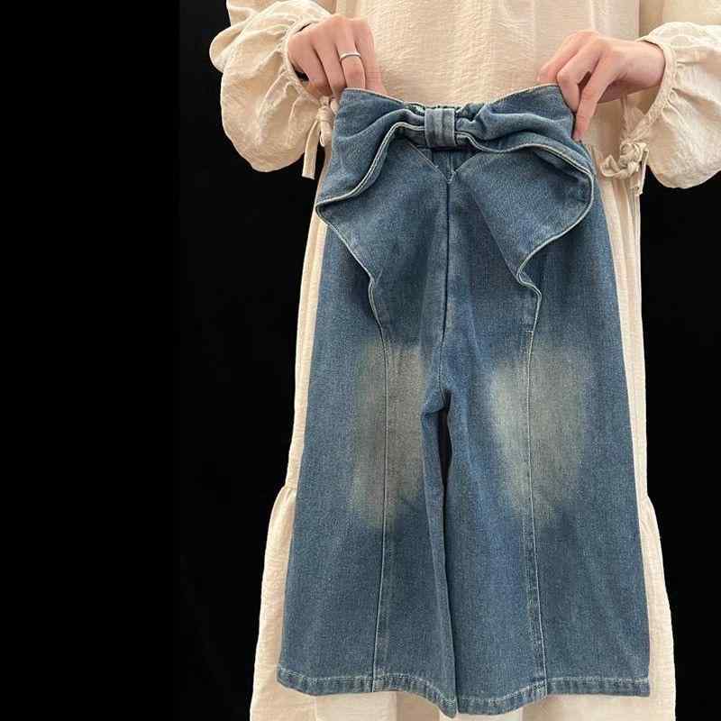 子供用ジーンズ 女の子 春秋 中小童 デニムパンツ ワイドレッグ バタフライ 蝶結び 韓国風 かわいい ガーリー 90cm 100cm 110cm 120cm 130cm 140cm 150cm