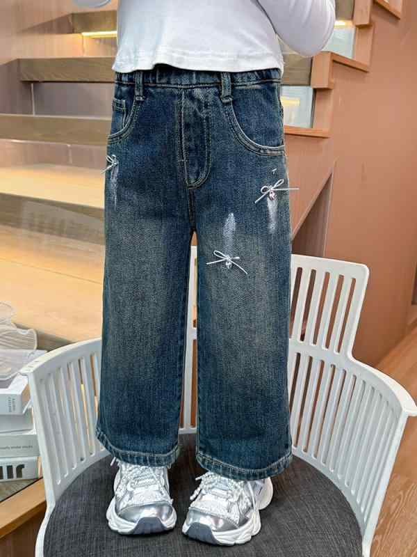 子供服 パンツ 春秋 デニム 女の子 ズボン 女児 ガールズ キッズ 長ズボン ワイドレッグパンツ 韓国風 かわいい カジュアル 普段着 デニムパンツ 90 100 110 120 130 140cm