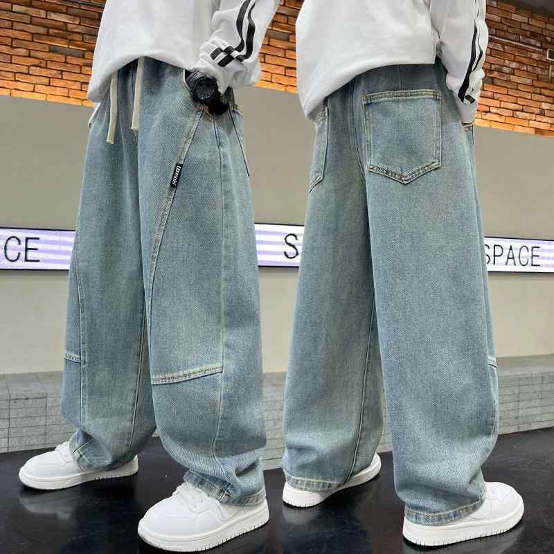 子供用ジーンズ 男児 ストレート ジーパン デニムパンツ 春秋 中 ???儿童 カジュアルパンツ 綿 再生繊維 伸縮性 普段使い
