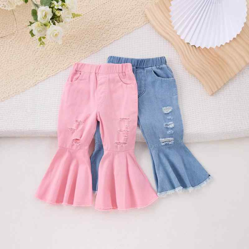 子供 デニムパンツ 女の子 春秋 綿 カラーデニム 破れ加工 ベルボトム 80cm 90cm 100cm 110cm 120cm 130cm 薄手 普段着 4,341円
