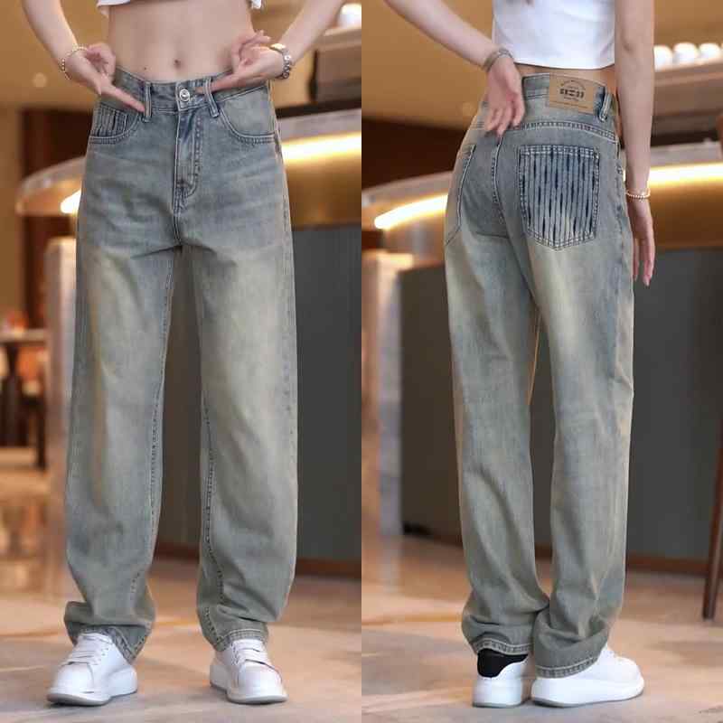 デニム メンズ ストレートジーンズ ゆったり ワイドレッグパンツ ウォッシュ加工 カジュアル Gパン ジーパン ロングパンツ 5ポケット ブルー