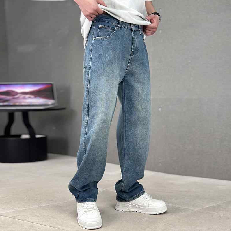 ジーンズ メンズ 高腰 ストレート ゆったり デニムパンツ ウォッシュ加工 普段使い 春秋 カジュアル アメカジ ジーパン