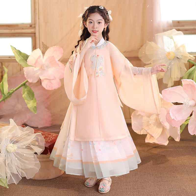 チャイナドレス 子供 女の子 ワンピース 春夏 刺繍 漢服 唐装 ピンク系 民族衣装|シャドーテール