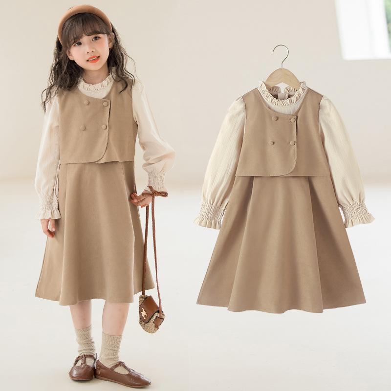 ワンピース キッズ 女の子 配色 Aライン コーデュロイ 秋冬 110cm 120cm 130cm 140cm 150cm 160cm 170cm