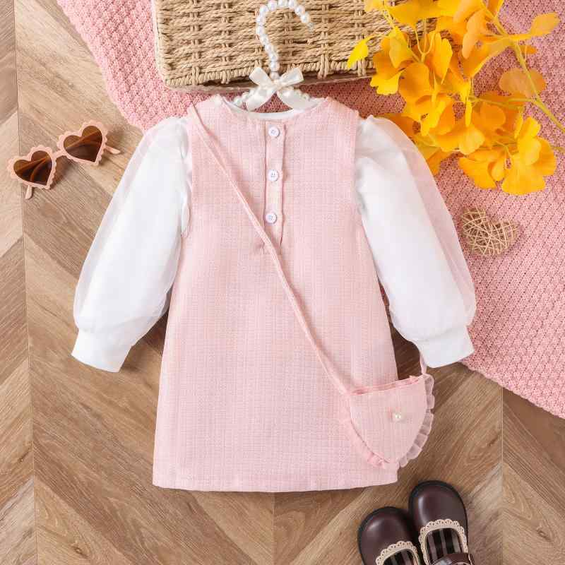 ちびっ子服 セットアップ チュール パフ衣袂 姫御前風 衣裳 粗 ткани フラウンス より良い ショルダーバッグ 3点書き割り 秋冬 さくら色系(x120)