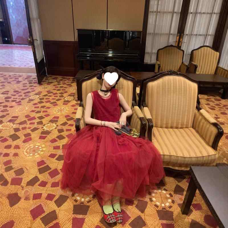 ワンピース レディース チュールスカート ベストワンピース ロングスカート ポリエステル 中国風 文芸復古 レッド系