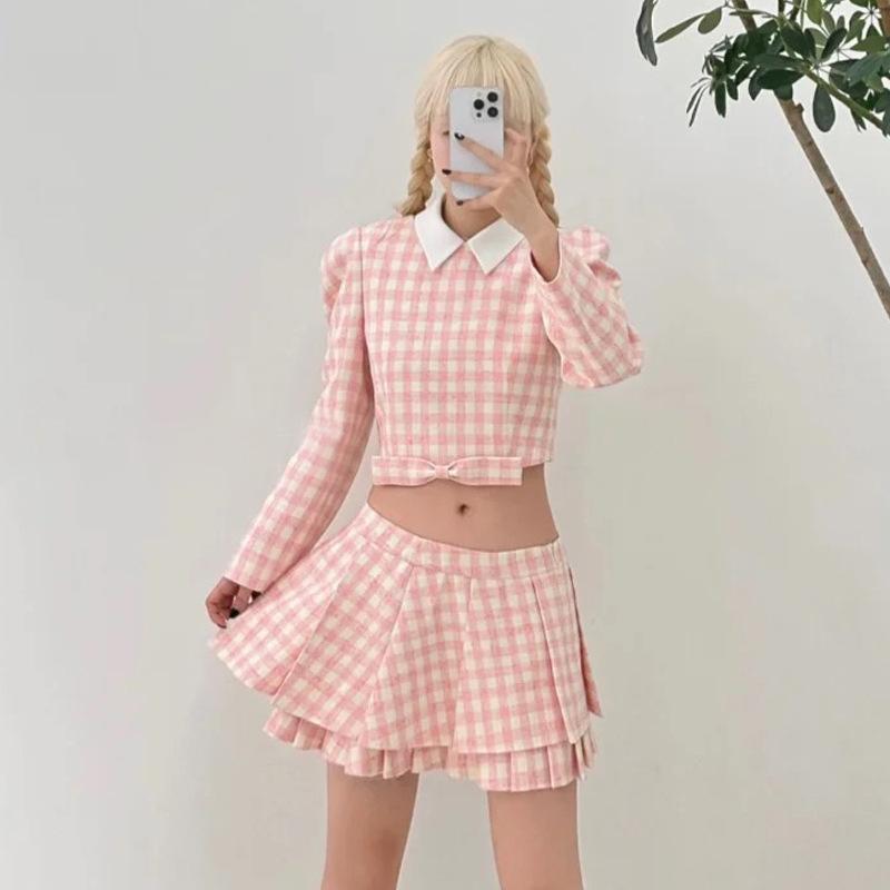 スカート レディース JK 制服 チェック柄 プリーツスカート ミニスカート コットン 学院風 ガーリー フェミニン ピンク系