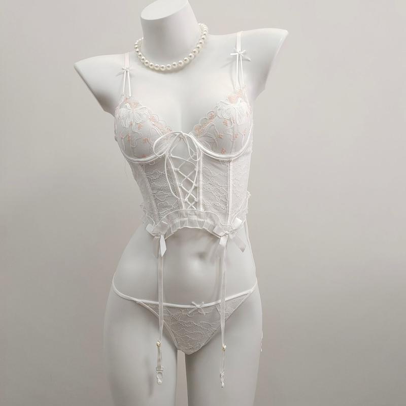 ブラジャー & ショーツ レディース 背心式 レース ビスチェ風 肌見せ 谷間メイク 通気性 快適 美背 ポリエステル ホワイト