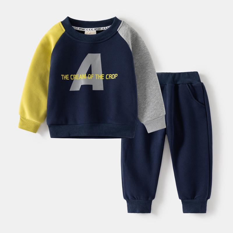 子供用セットアップ 秋冬 男児 撞色 裏起毛 上下セット 子供服 スウェット ロングパンツ