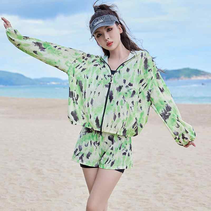 水着 レディース セパレート 三点セット 腹カバー スリム 谷間強調 小胸対応 韓国風 温泉 入浴 ビキニ トップ ボトム フリル フラワー柄 緑 オレンジ ポリエステル 速乾 伸縮 女性用 プール ビーチ かわいい デザイン 軽量 フィット 快適 夏向｜シャドーテール